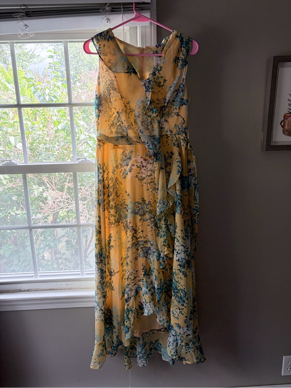 London Times Yellow Floral High-Low Wrap Dress